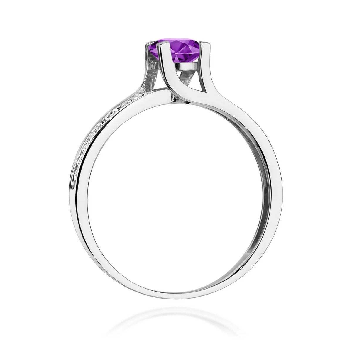 Halo-Ring aus 585er Weißgold mit rundem Amethyst 0,50 ct und Diamanten 0,03 ct
