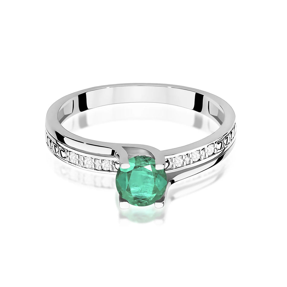 White Gold Ring with 0.50ct Emerald and 0.03ct Diamonds