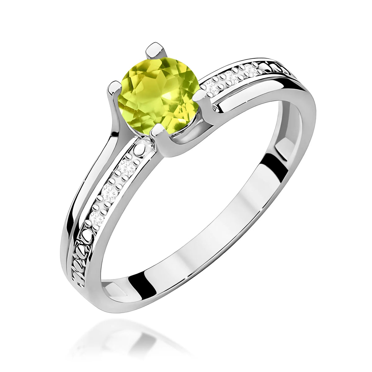 Ring aus Weißgold mit 0,60 ct Olivin und 0,03 ct Diamanten