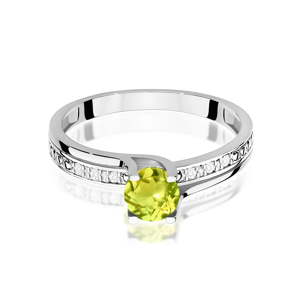Ring aus Weißgold mit 0,60 ct Olivin und 0,03 ct Diamanten