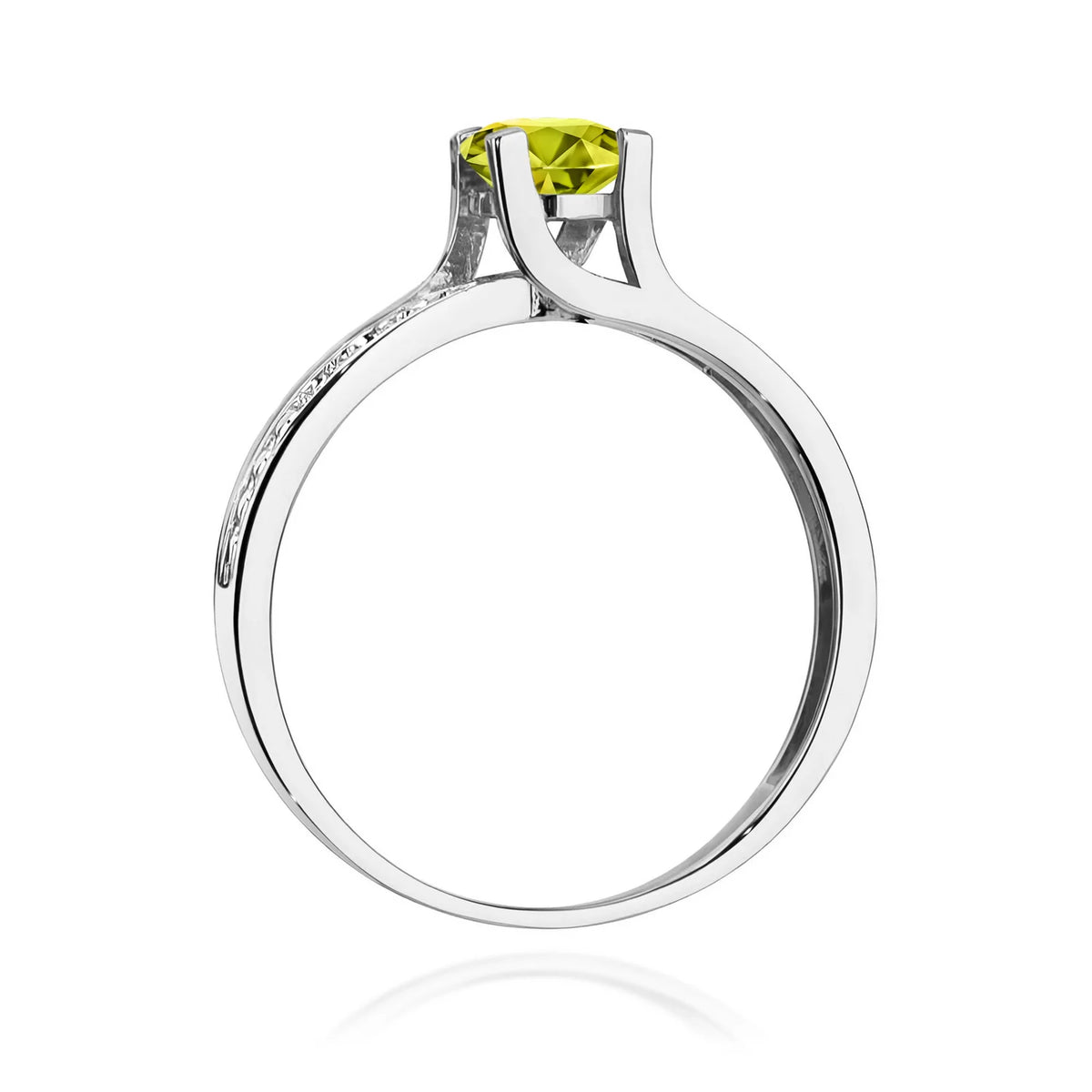 Ring aus Weißgold mit 0,60 ct Olivin und 0,03 ct Diamanten