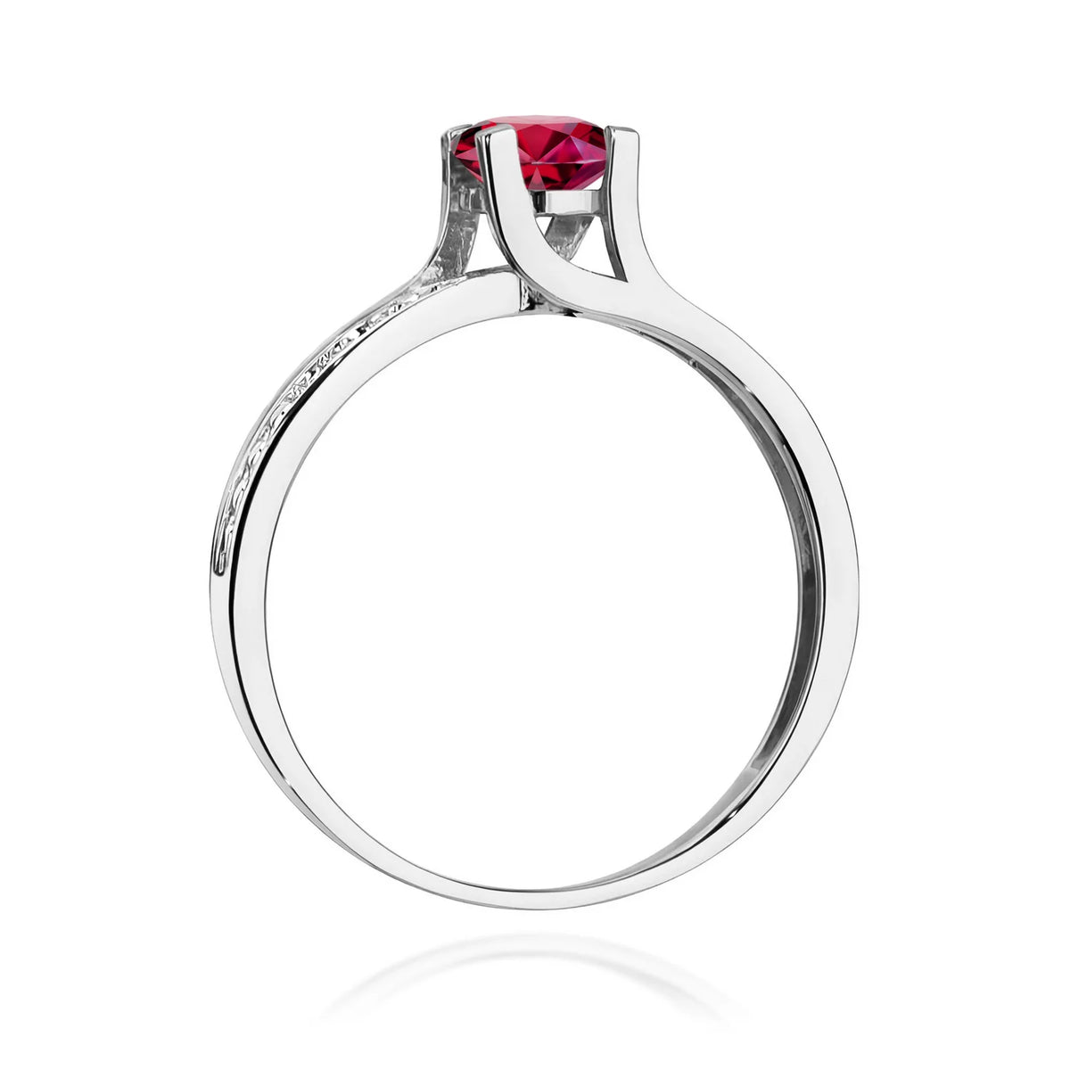 Halo-Ring aus 585er Weißgold mit rundem Rubin 0,60 ct und Diamanten 0,03 ct