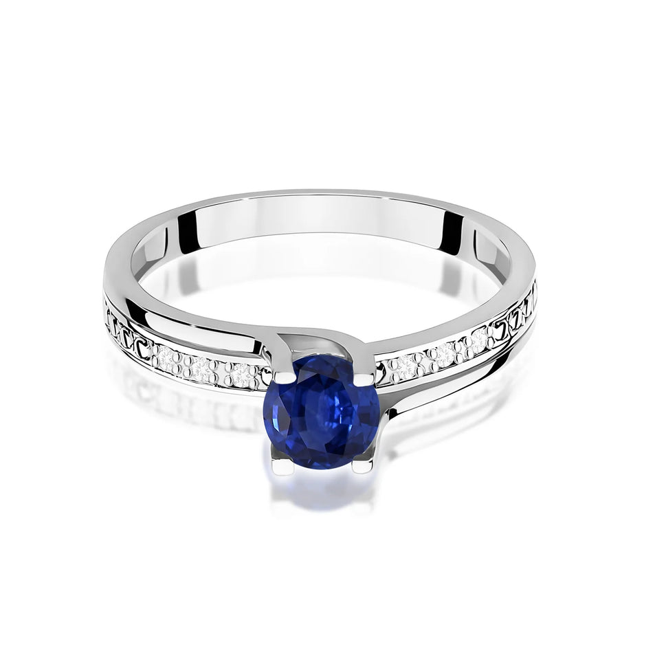 Weißgoldring mit 0,50 ct Saphir und 0,03 ct Diamanten