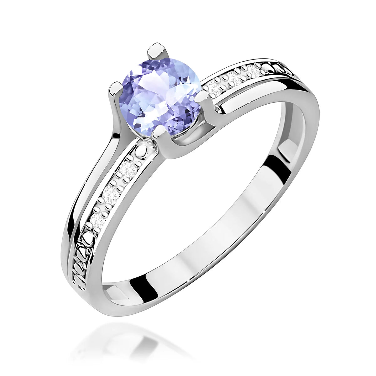 Halo-Ring aus 585er Weißgold mit rundem Tansanit 0,50 ct und Diamanten 0,03 ct