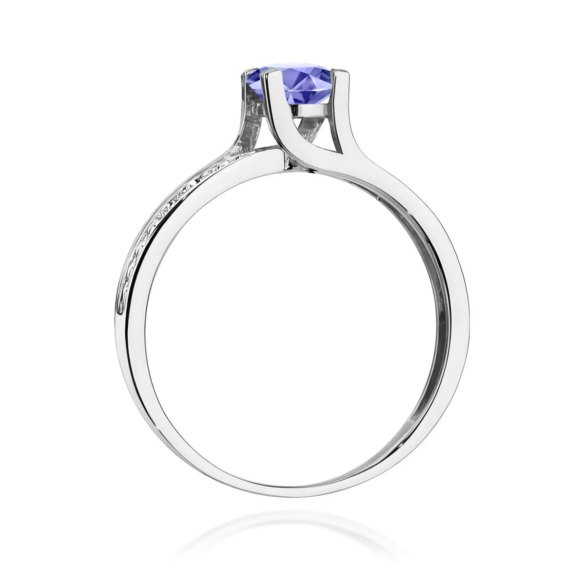 Halo-Ring aus 585er Weißgold mit rundem Tansanit 0,50 ct und Diamanten 0,03 ct
