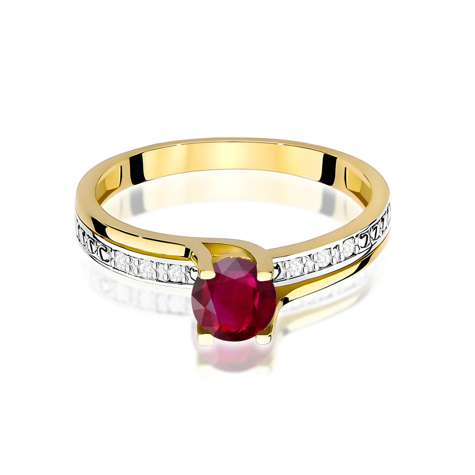 Goldring mit 0,60 ct Rubin und 0,03 ct Diamanten