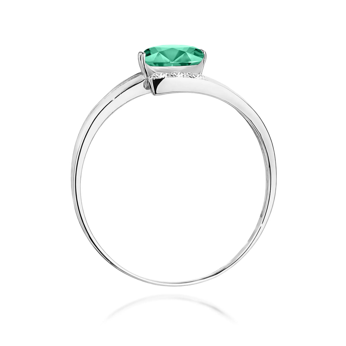 Bypass-Ring aus 585er Weißgold mit ovalem Smaragd 0,40 ct und Diamanten 0,052 ct