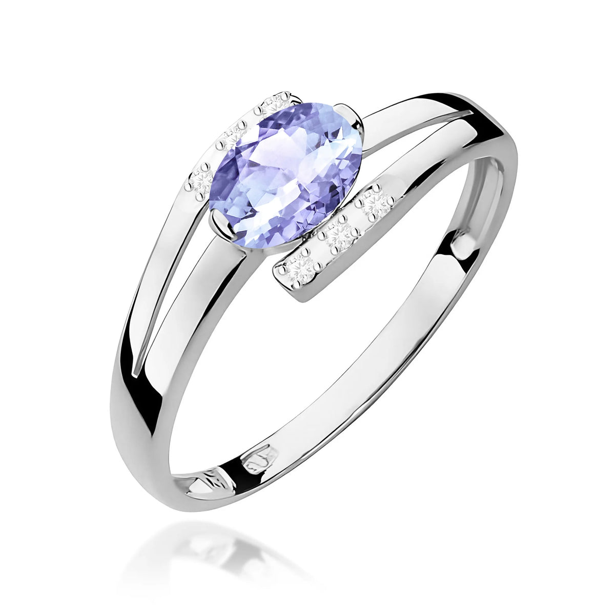 Bypass-Ring aus 585er Weißgold mit ovalem Tansanit 0,40 ct und Diamanten 0,052 ct