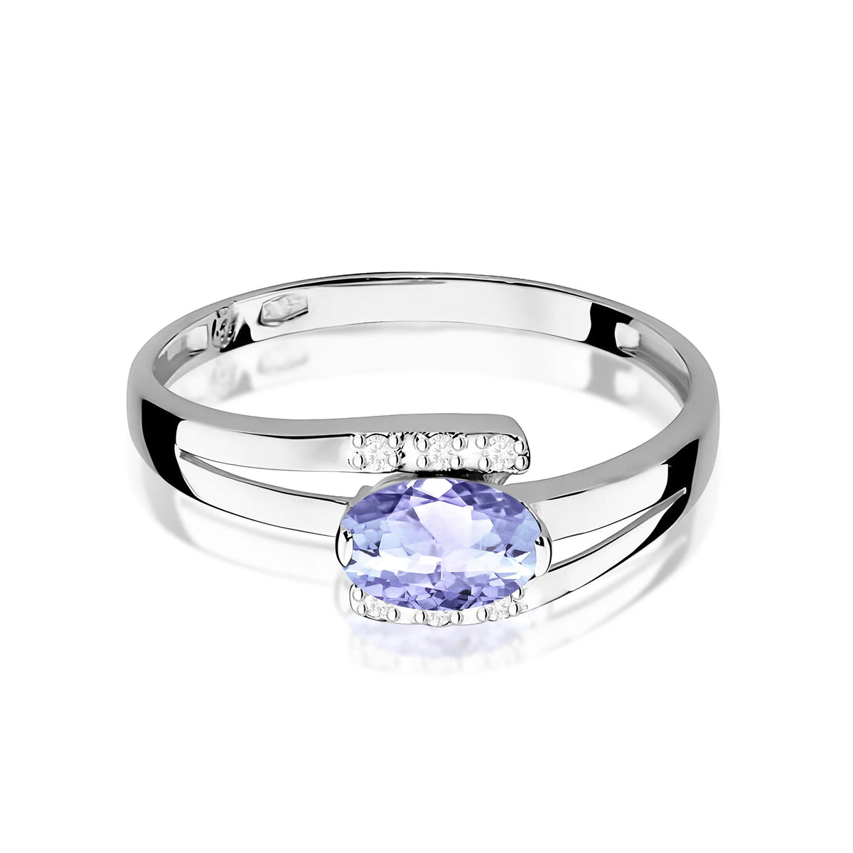 Bypass-Ring aus 585er Weißgold mit ovalem Tansanit 0,40 ct und Diamanten 0,052 ct