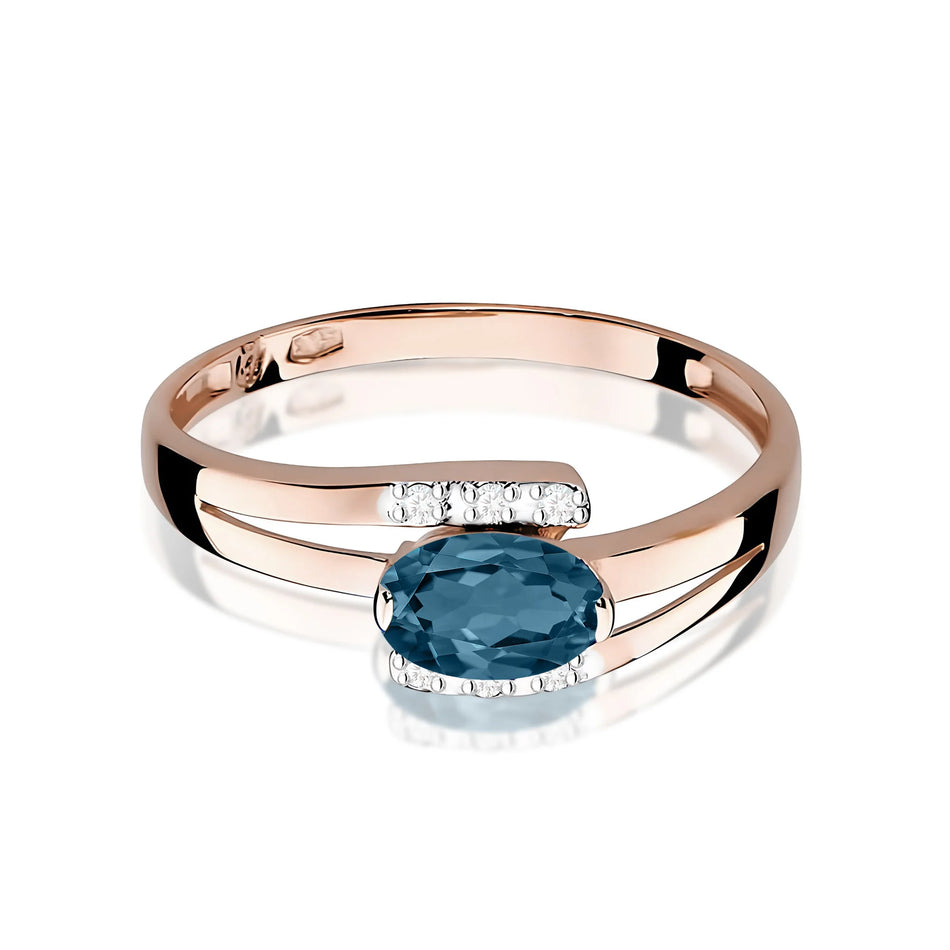 Goldring mit 0,50 ct London Blue Topas und 0,052 ct Diamanten