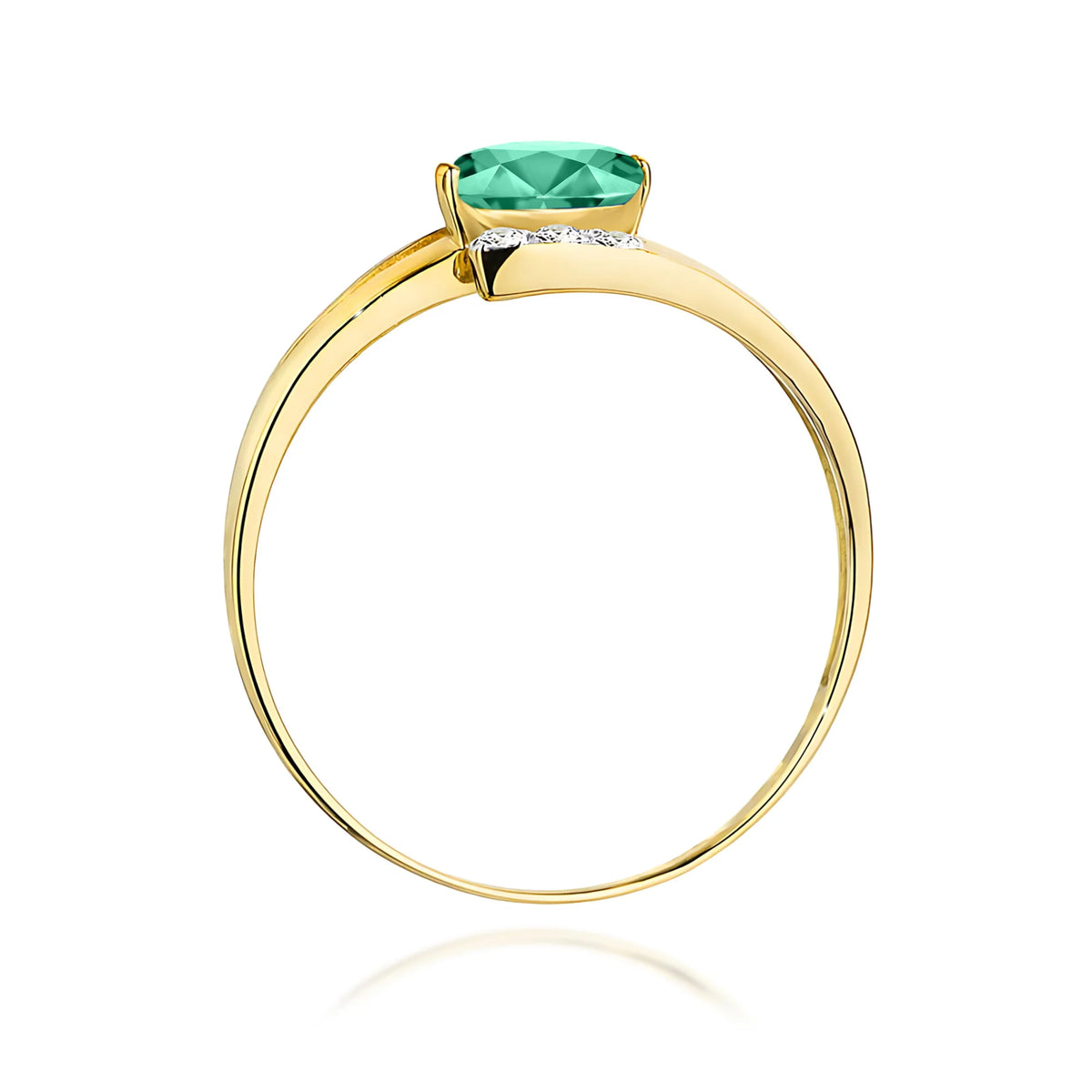 Bypass-Ring aus 585er Gelbgold mit ovalem Smaragd 0,40 ct und Diamanten 0,052 ct