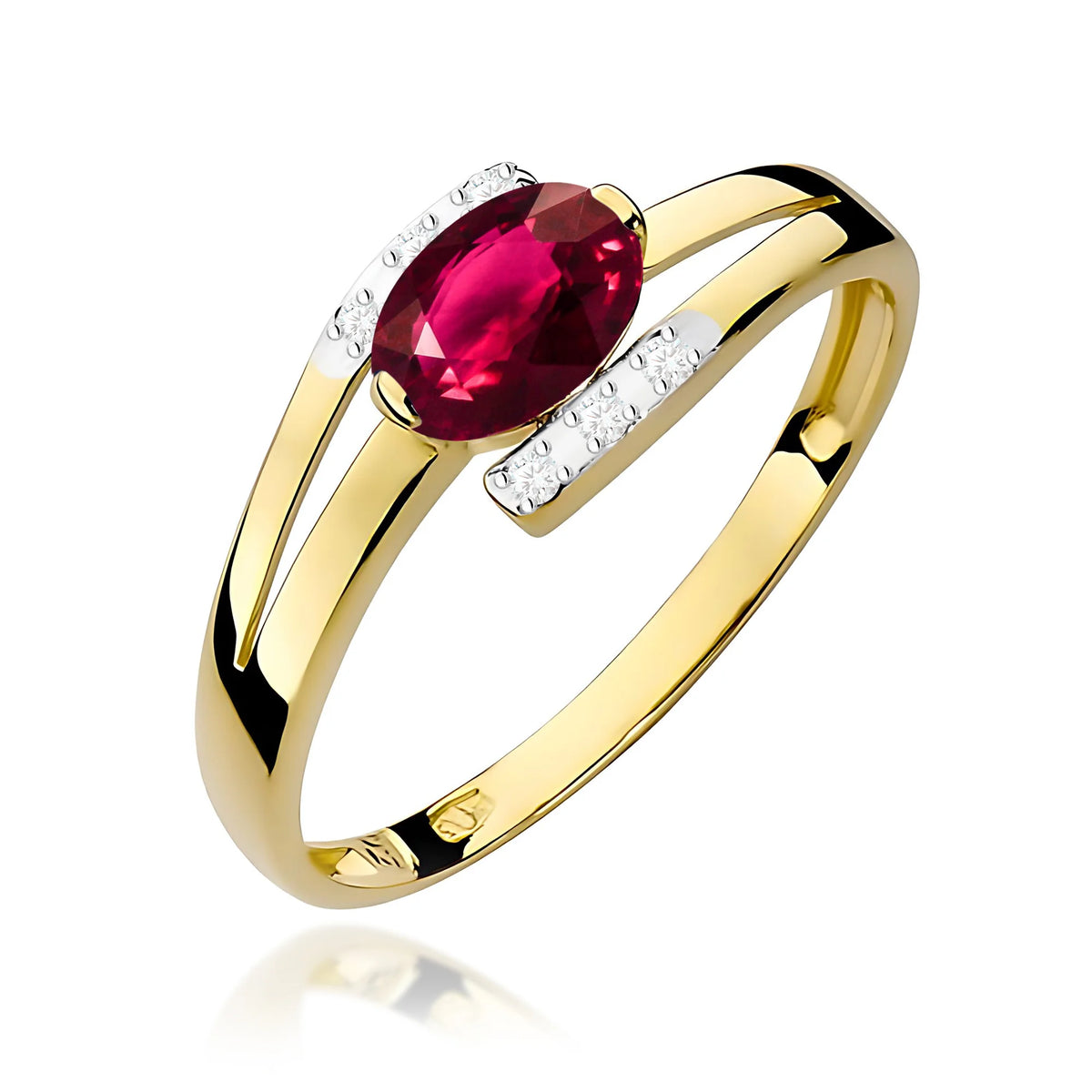 Goldring mit 0,50 ct Rhodolith und 0,052 ct Diamanten