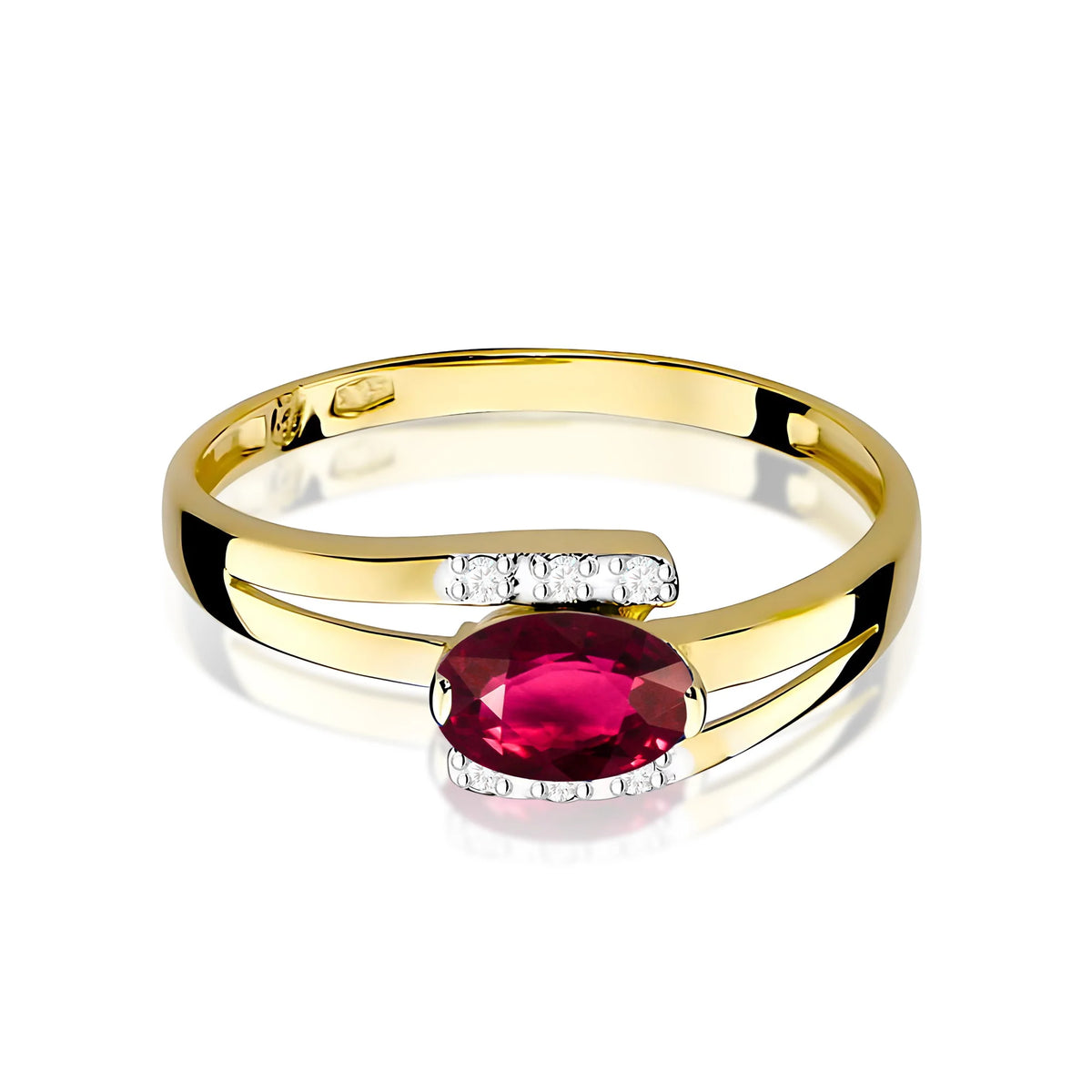 Goldring mit 0,50 ct Rhodolith und 0,052 ct Diamanten