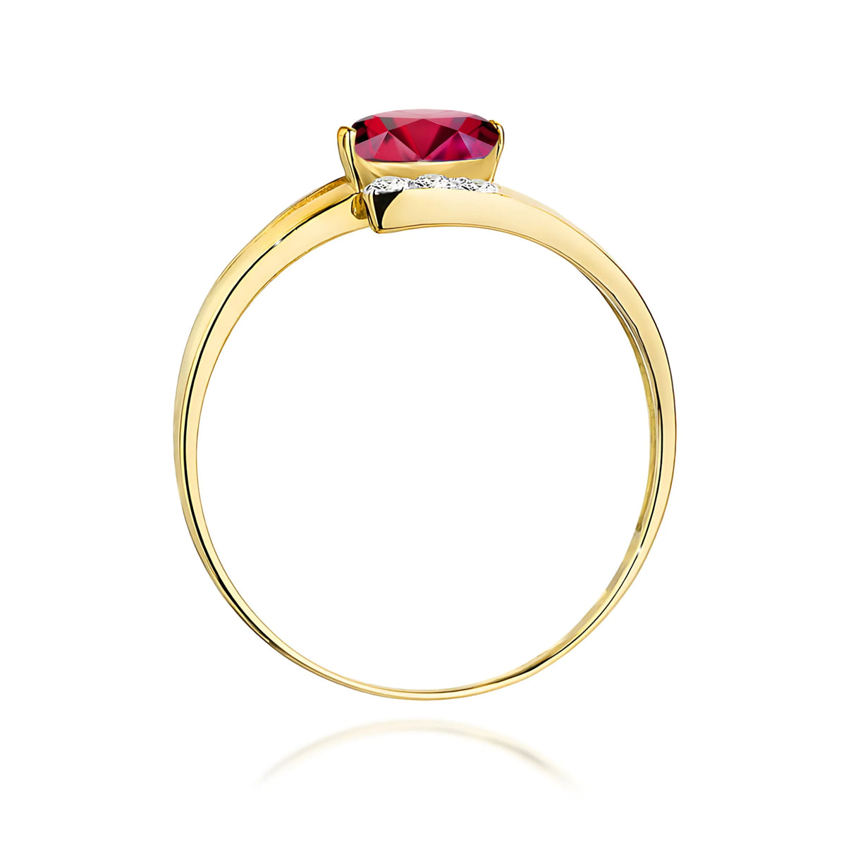 Bypass-Ring aus 585er Gelbgold mit ovalem Rubin 0,60 ct und Diamanten 0,052 ct