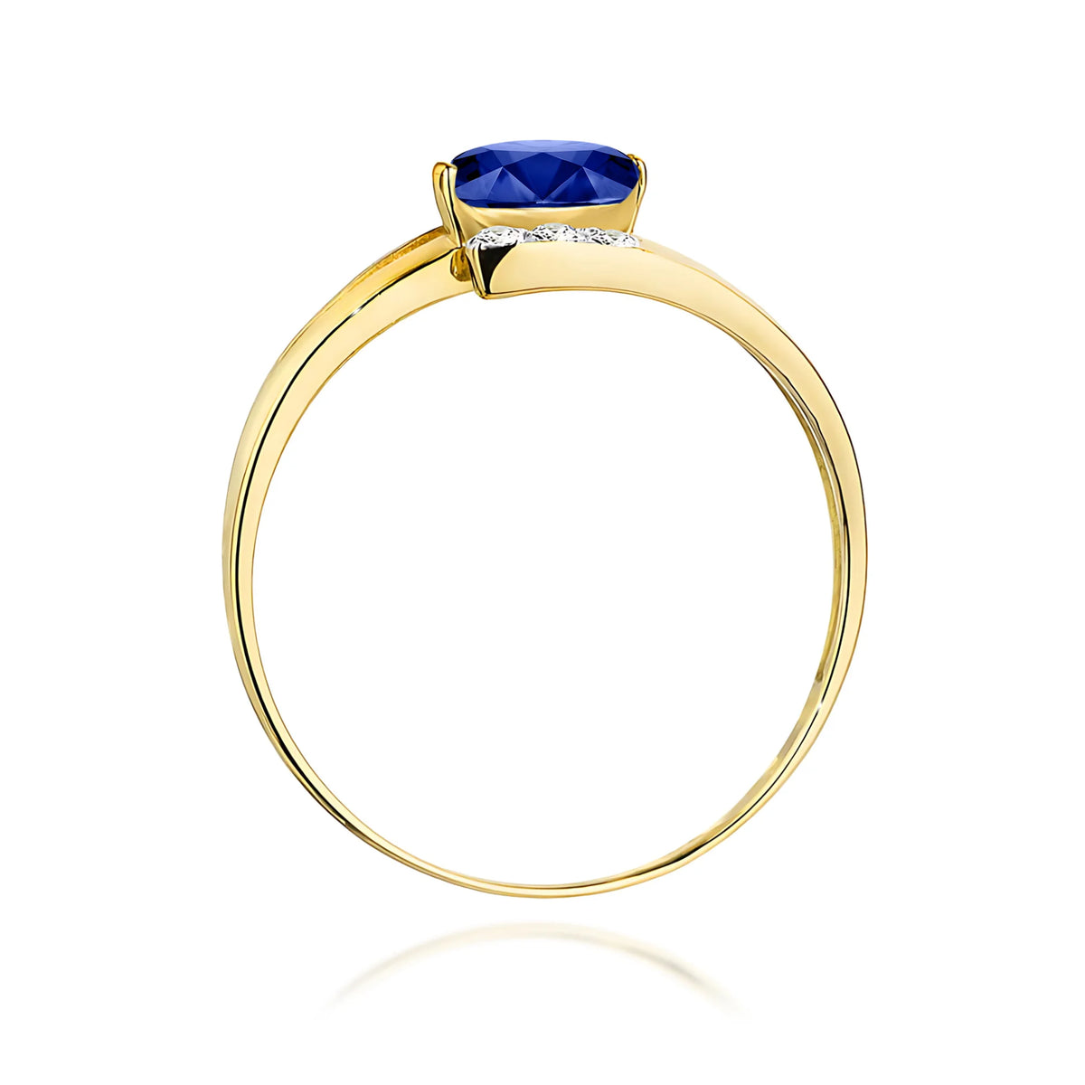 Bypass-Ring aus 585er Gelbgold mit ovalem blauem Saphir 0,70 ct und Diamanten 0,052 ct