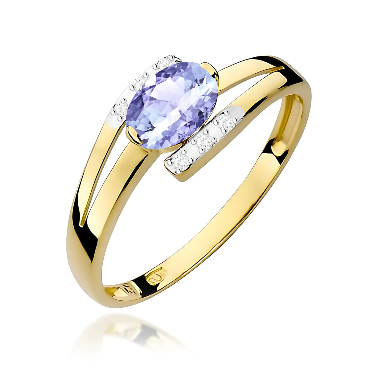 Bypass-Ring aus 585er Gelbgold mit ovalem Tansanit 0,40 ct und Diamanten 0,052 ct