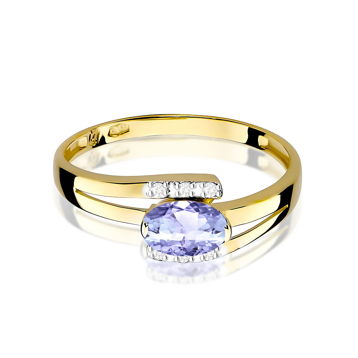 Bypass-Ring aus 585er Gelbgold mit ovalem Tansanit 0,40 ct und Diamanten 0,052 ct