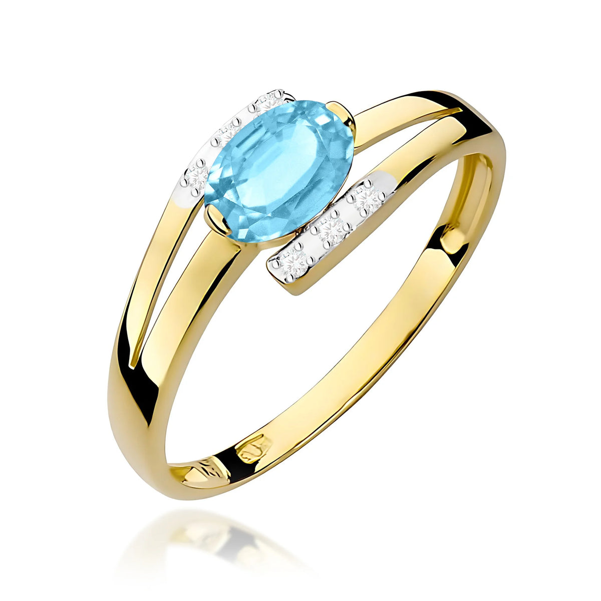 Bypass-Ring aus 585er Gelbgold mit ovalem Swiss-Blue-Topas 0,50 ct und Diamanten 0,052 ct