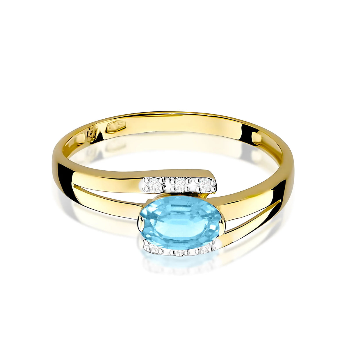 Bypass-Ring aus 585er Gelbgold mit ovalem Swiss-Blue-Topas 0,50 ct und Diamanten 0,052 ct
