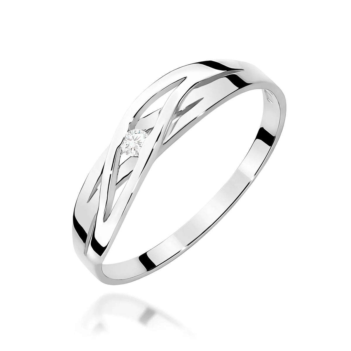 Durchbrochener Ring aus 585er Weißgold mit rundem Diamant von 0,05 ct