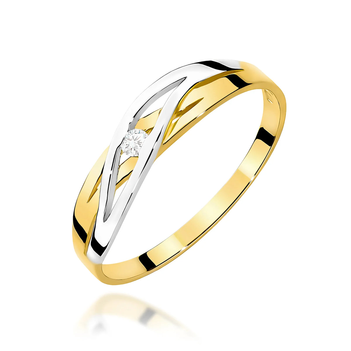 Durchbrochener Ring aus 585er Gelbgold mit einem runden Diamanten 0,05 ct