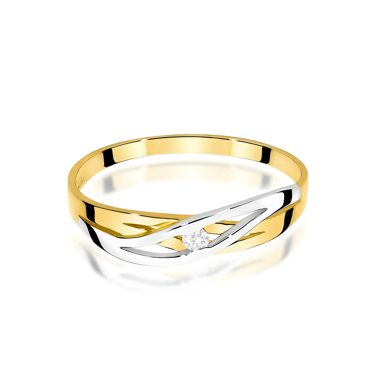 Durchbrochener Ring aus 585er Gelbgold mit einem runden Diamanten 0,05 ct