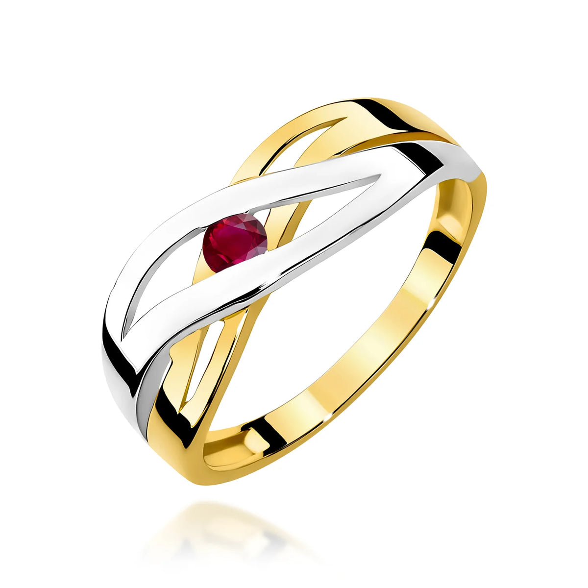 Durchbrochener Ring aus 585er Gelbgold mit rundem Rubin 0,15 ct