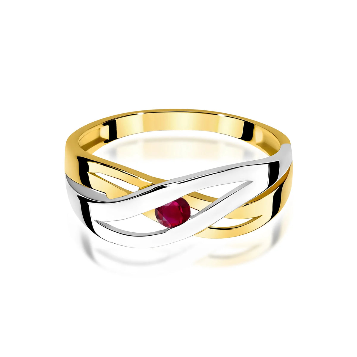 Durchbrochener Ring aus 585er Gelbgold mit rundem Rubin 0,15 ct