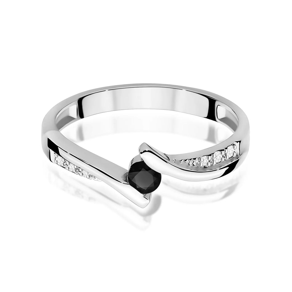 White Gold Ring with 0.12ct Black diamond and 0.03ct Diamonds