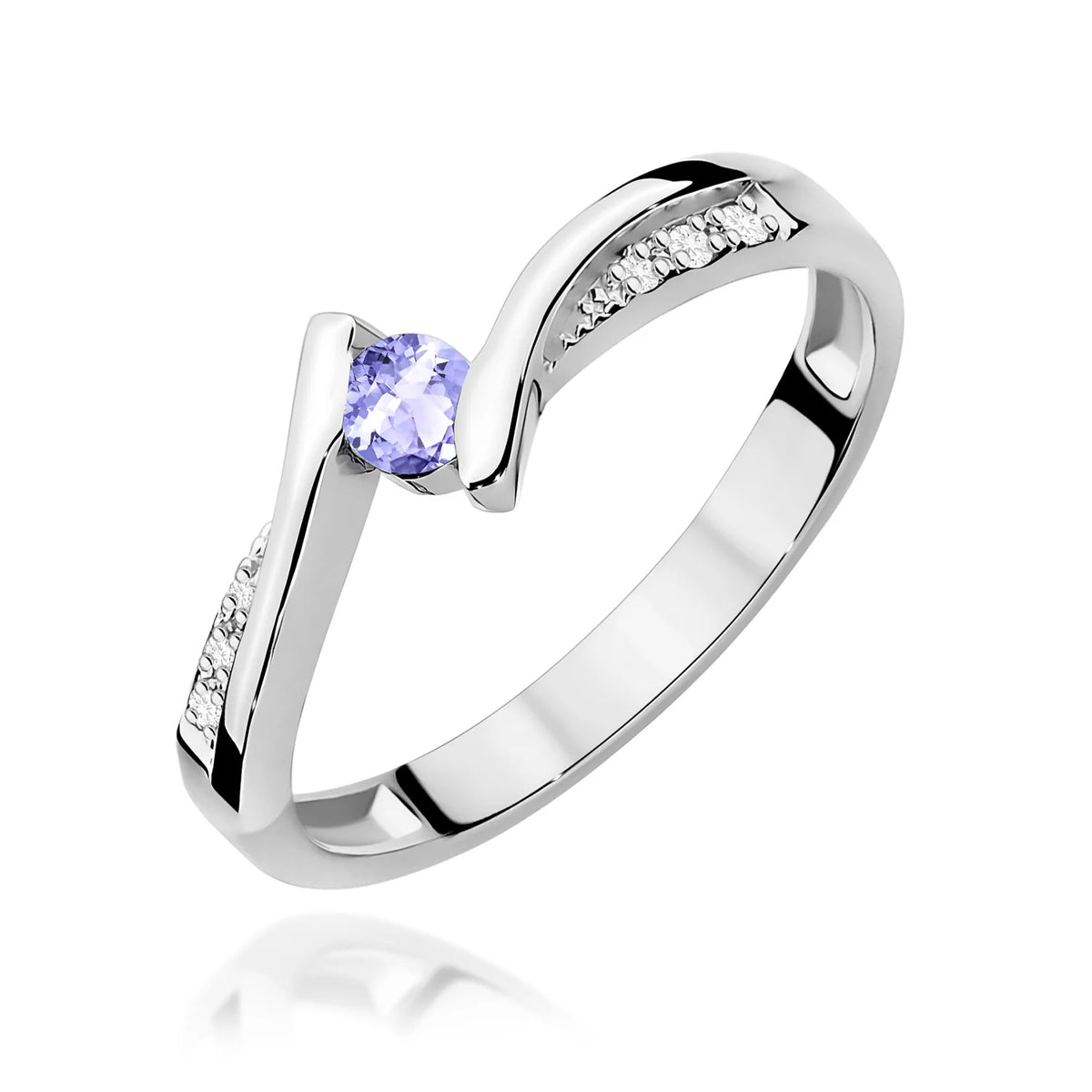 Offener Bypass-Ring aus 585er Weißgold mit 0,15 ct Tansanit und 0,03 ct Diamanten