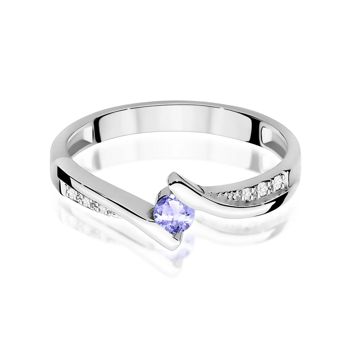 Offener Bypass-Ring aus 585er Weißgold mit 0,15 ct Tansanit und 0,03 ct Diamanten