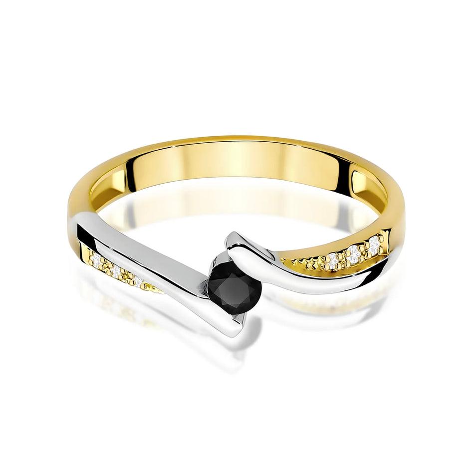 Goldring mit 0,12 ct schwarzem Diamant und 0,03 ct Diamanten