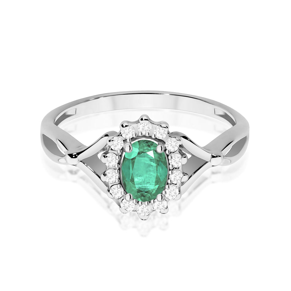 Ring aus Weißgold mit 0,40 ct Smaragd und 0,12 ct Diamanten