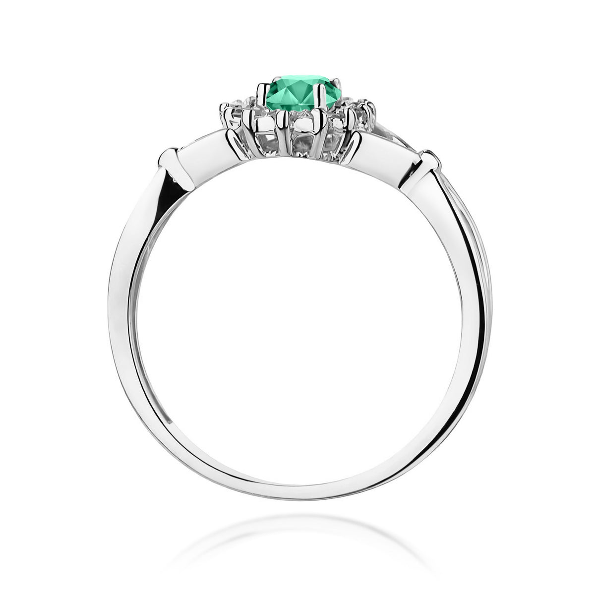 Geteilter Halo-Ring aus 585er Weißgold mit ovalem Smaragd 0,40 ct und Diamanten 0,12 ct
