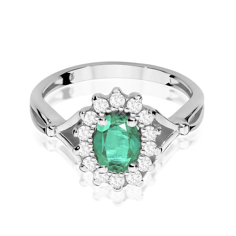 Ring aus Weißgold mit 0,80 ct Smaragd und 0,28 ct Diamanten