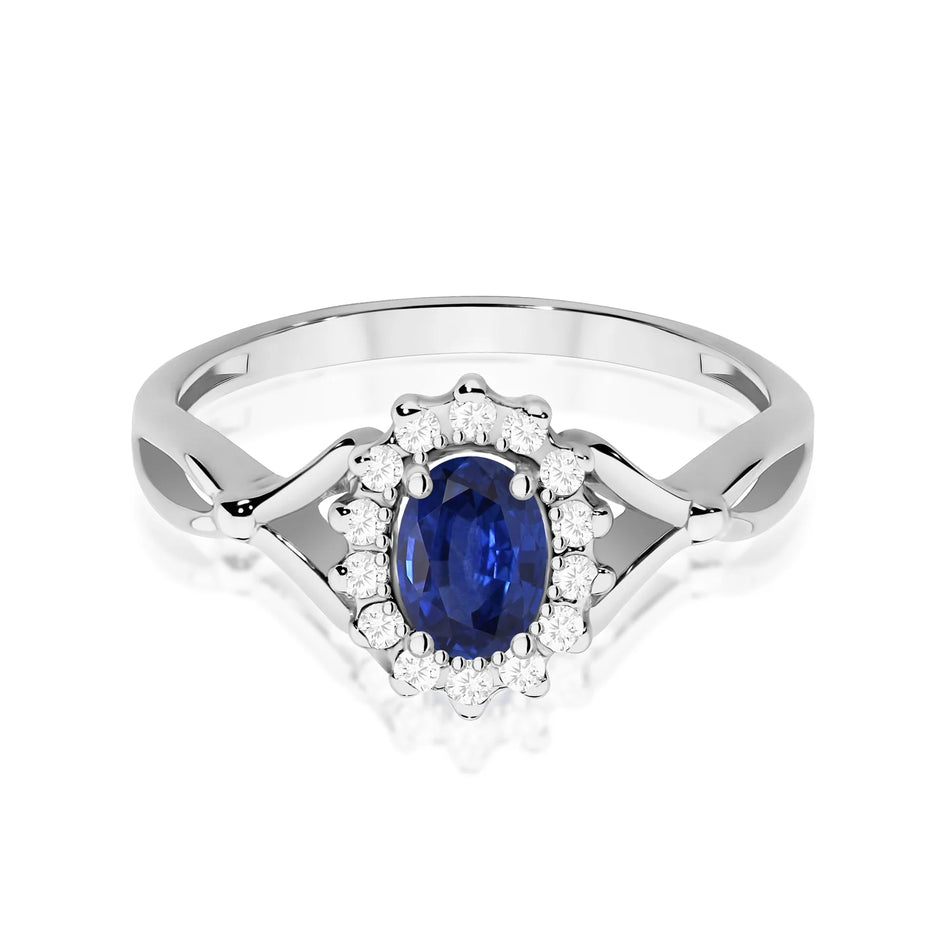Ring aus Weißgold mit 0,70 ct Saphir und 0,12 ct Diamanten