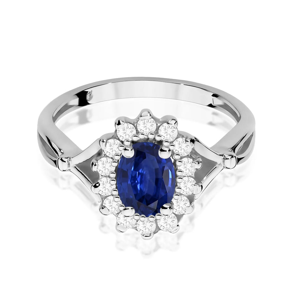 Ring aus Weißgold mit 0,90 ct Saphir und 0,28 ct Diamanten