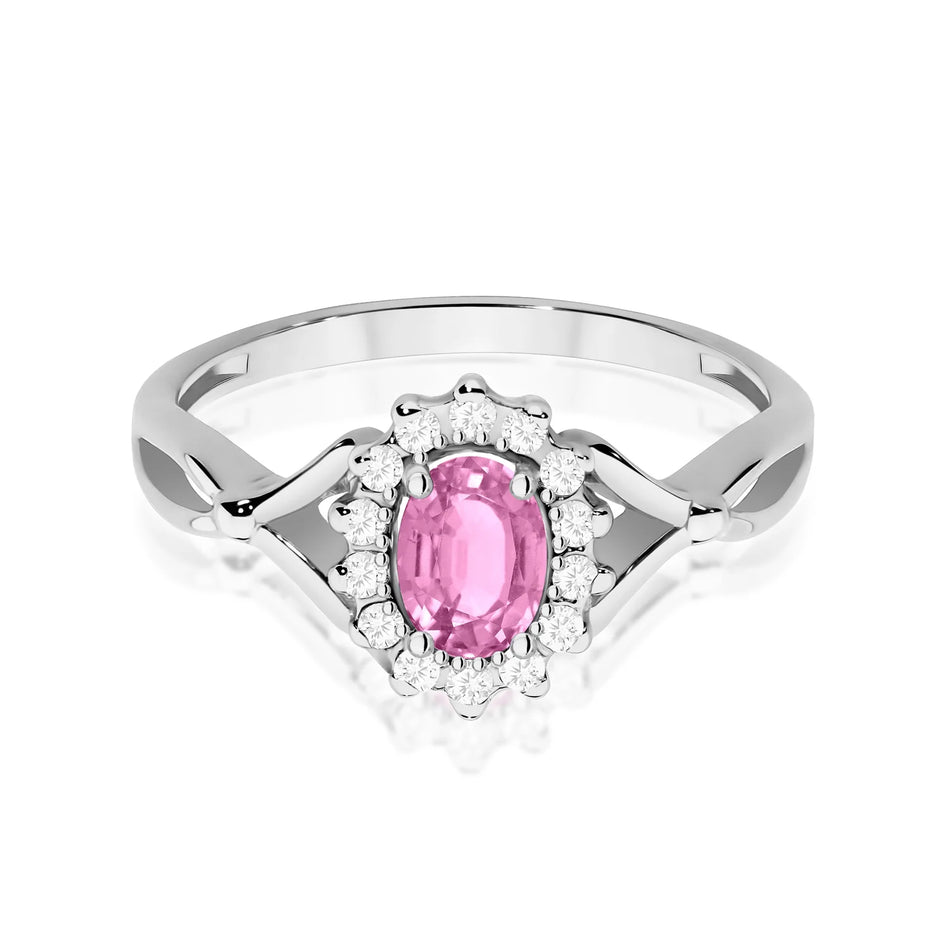 Weißgoldring mit 0,45ct Pinkem Saphir und 0,12ct Diamanten