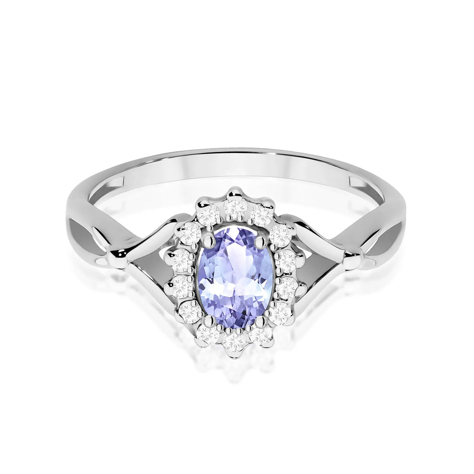 Weißgoldring mit 0,40ct Tansanit und 0,12ct Diamanten