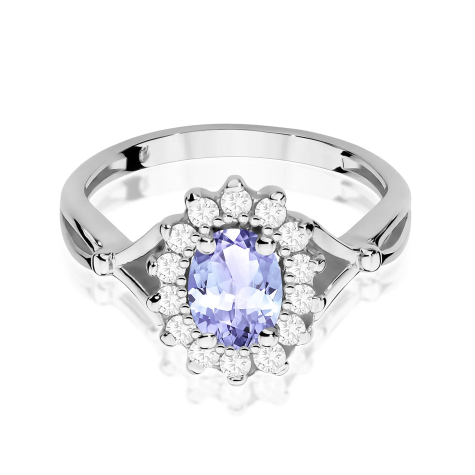 Ring aus Weißgold mit 0,70 ct Tansanit und 0,28 ct Diamanten