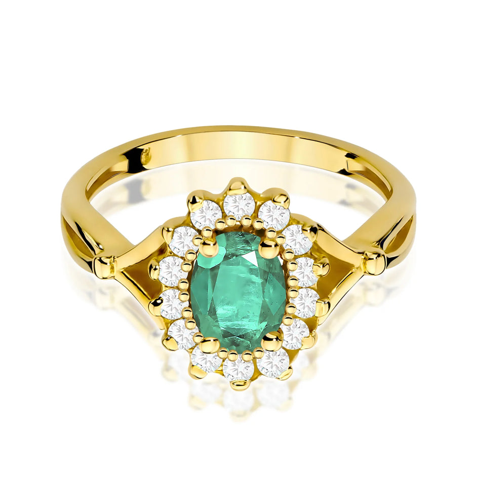 Goldring mit 0,80 ct Smaragd und 0,28 ct Diamanten