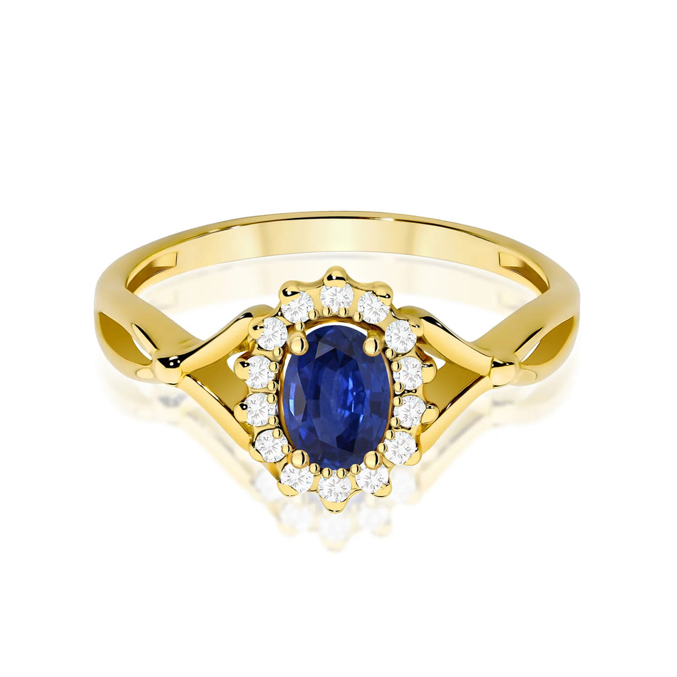 Goldring mit 0,70 ct Saphir und 0,12 ct Diamanten
