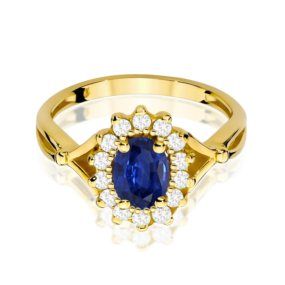 Goldring mit 0,90 ct Saphir und 0,28 ct Diamanten