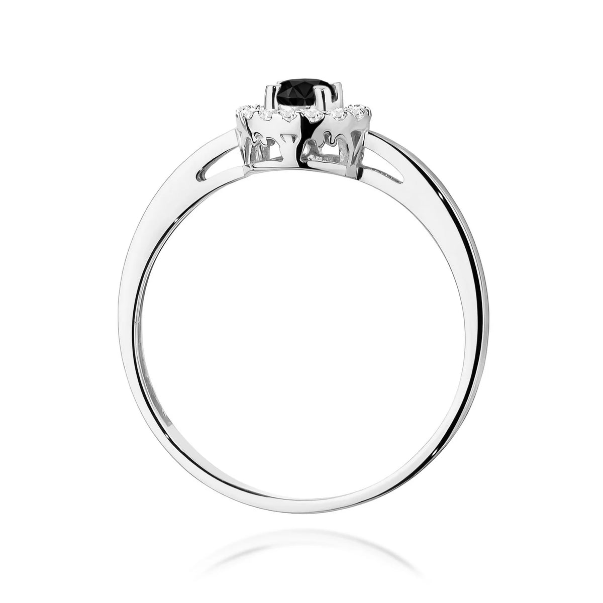 Abgerundeter quadratischer Halo-Ring aus 585er Weißgold mit schwarzen Diamanten 0,12 ct und Diamanten 0,08 ct