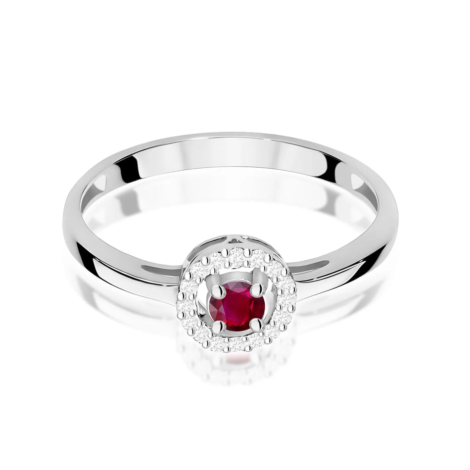 White Gold Ring with 0.15ct Ruby and 0.08ct Diamonds