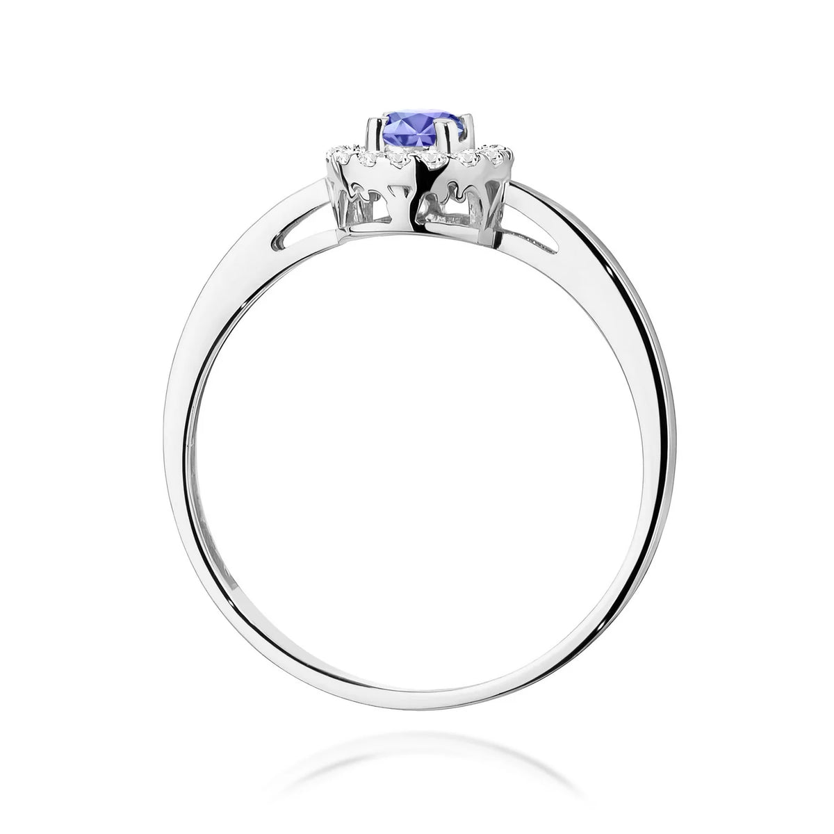 Abgerundeter quadratischer Halo-Ring aus 585er Weißgold mit 0,15 ct Tansanit und 0,08 ct Diamanten