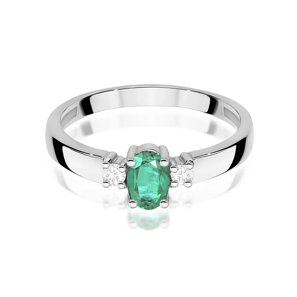 Ring aus Weißgold mit 0,40 ct Smaragd und 0,08 ct Diamanten