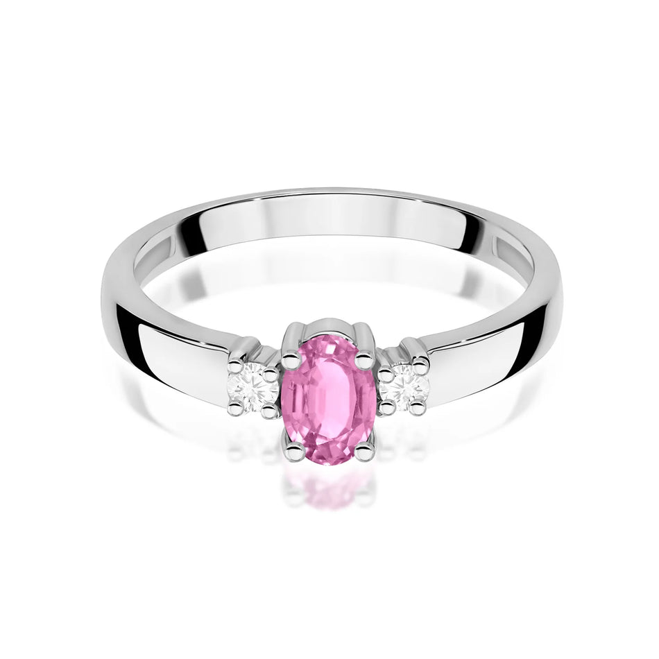 Weißgoldring mit 0,45ct Pinkem Saphir und 0,08ct Diamanten
