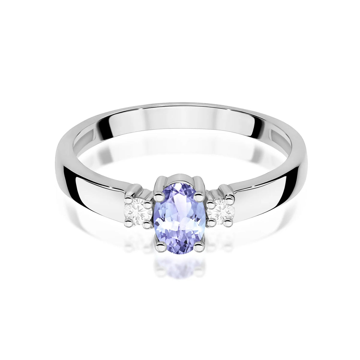 Trilogie-Ring aus 585er Weißgold mit ovalem Tansanit 0,40 ct und Diamanten 0,08 ct