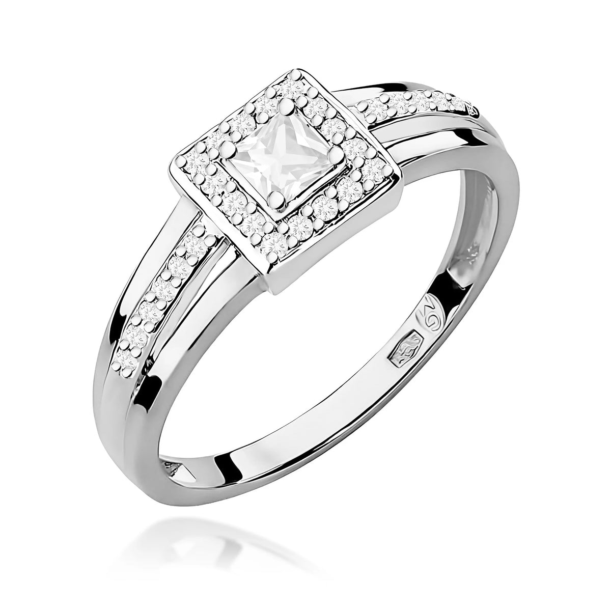 Ring aus Weißgold – Labordiamant Princess, 0,15 ct, ergänzt durch 28 × 0,005 ct Labordiamanten